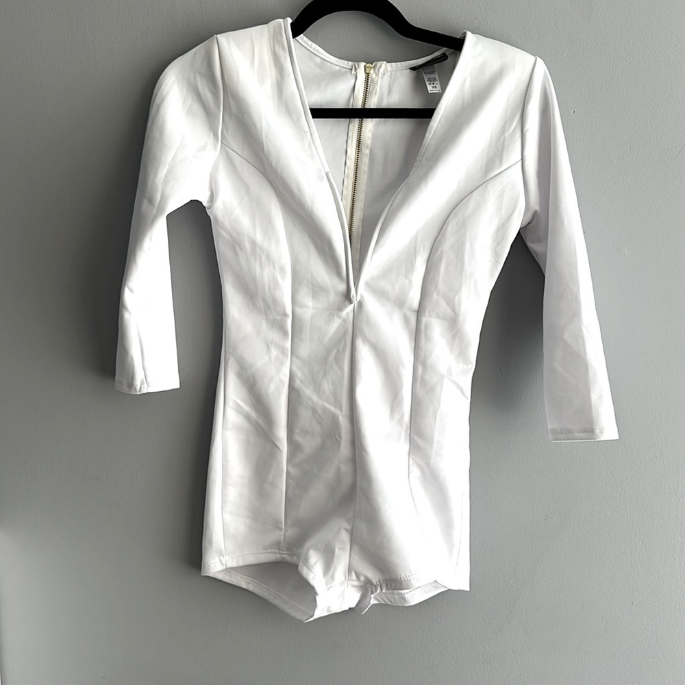 White Romper with Quarter length sleeves